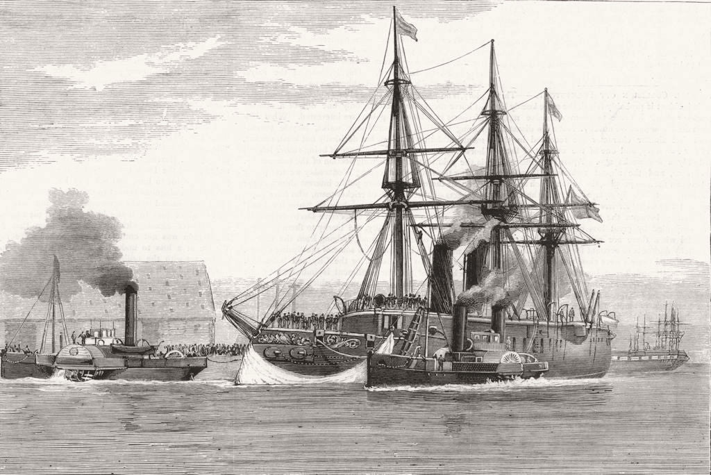 SHIPS. The Collision between the German Ironclads in the Channel 1878 print